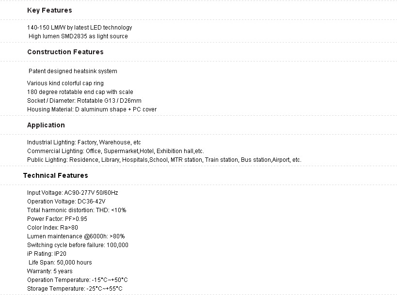 Hight lux output Led Tube T8 for supermarket